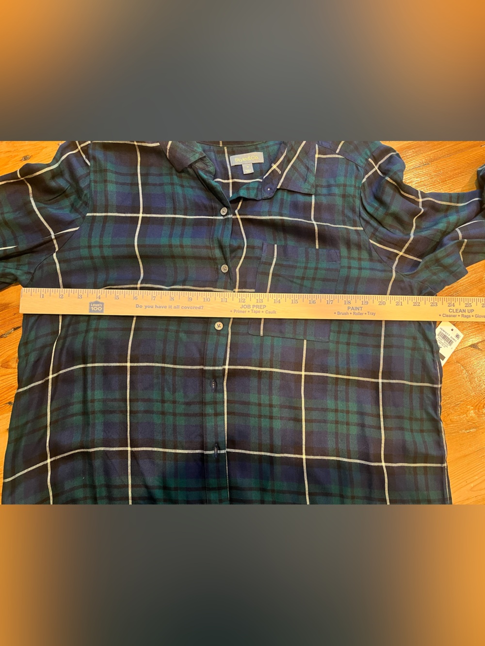 Plaid Button Down Shirt Blouse in Navy, Green and Cream Preppy Layer Classic NWT - Picture 5 of 6